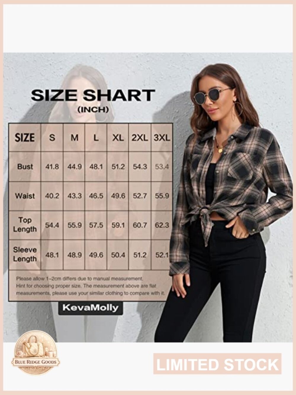 Plaid Flannel Button Down Shirt Loose Fit Long Sleeve Casual Blouse Tops - Picture 6 of 7